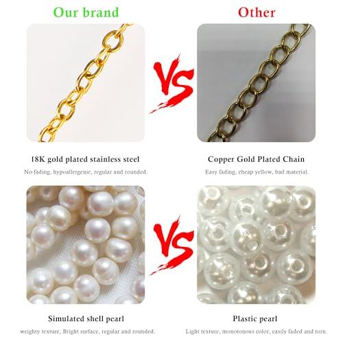 Detalle de Trinckle Pearl Necklace for Women — Gold Pearl Choker with 14.5" + 3" Extender