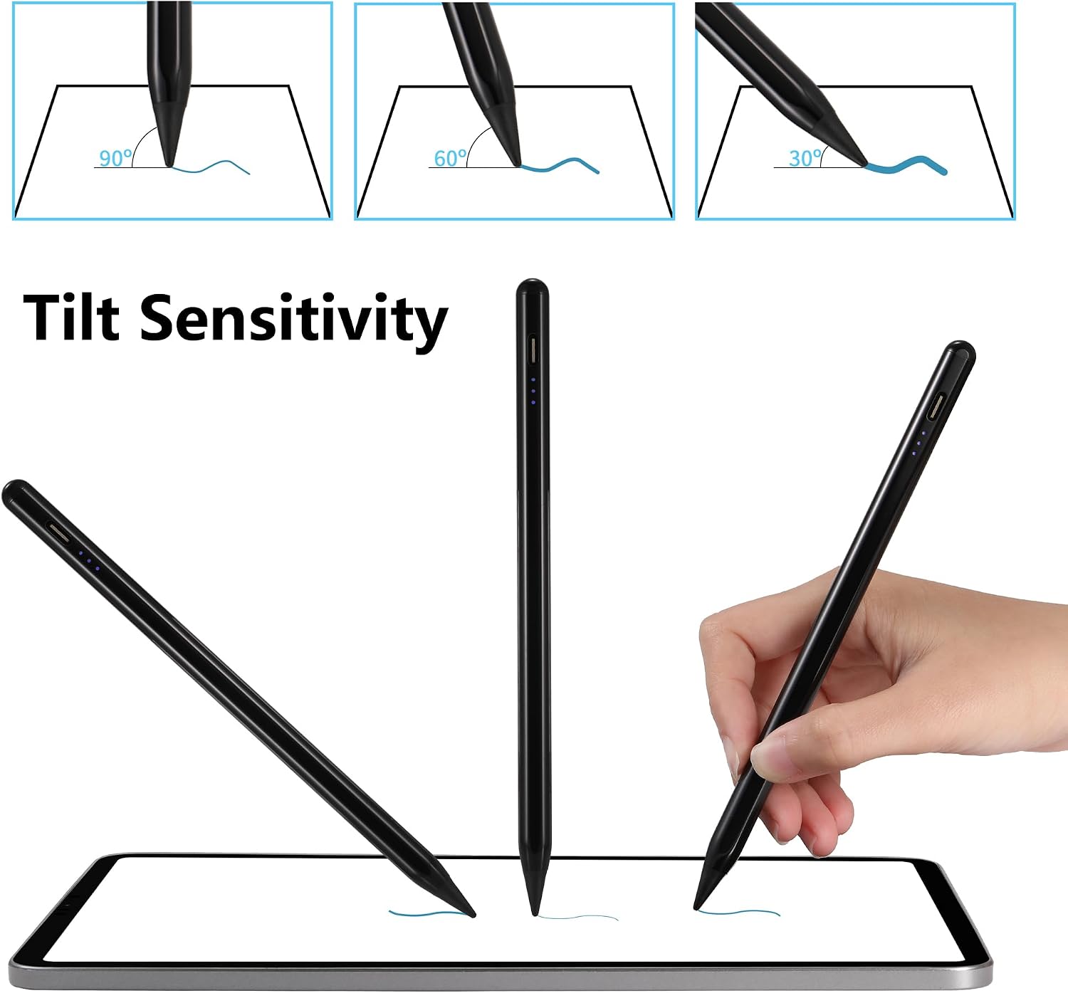 Detalle de Waiktyne Stylus Pen for iPad, Black Aluminum, Palm Rejection and Tilt Sensitivity