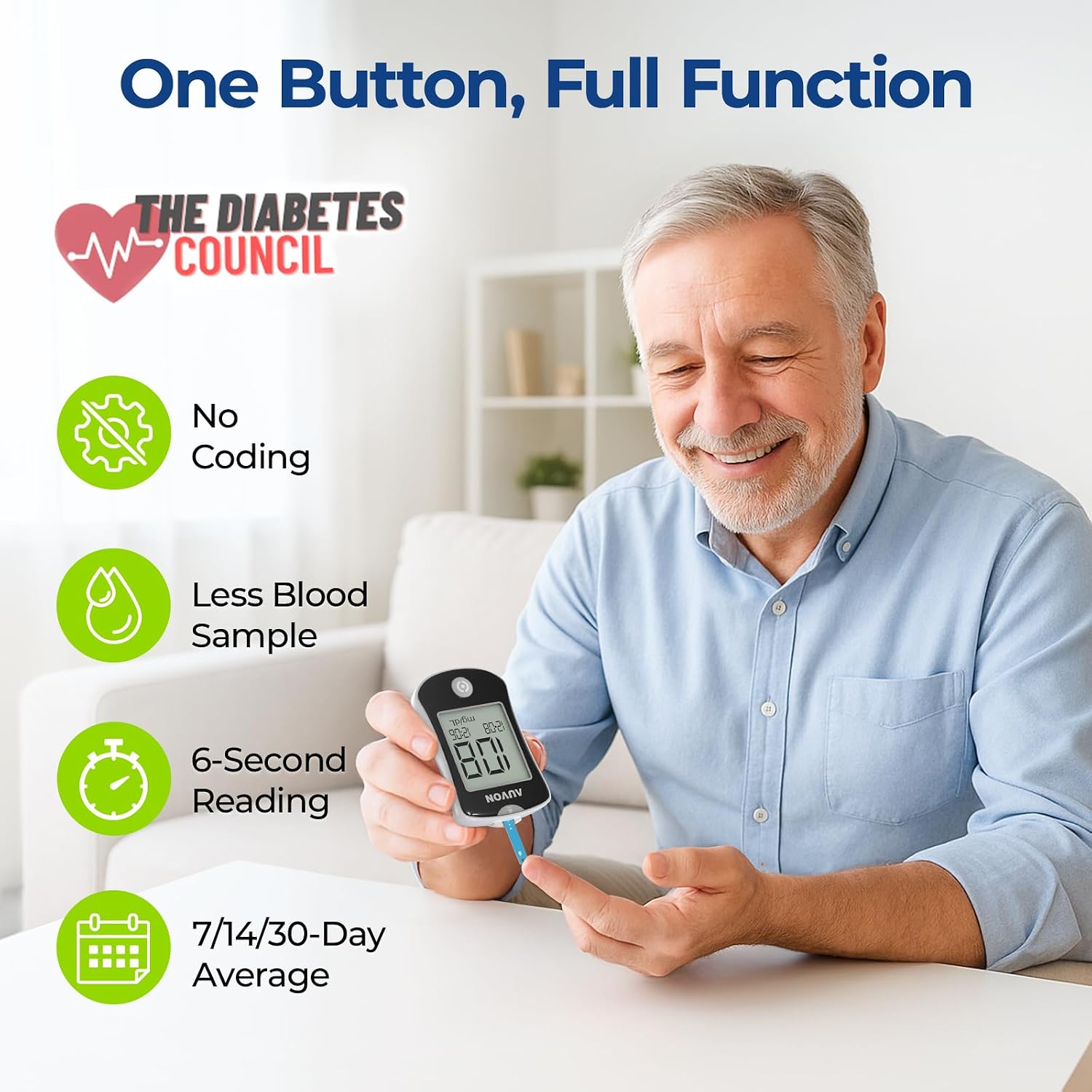 Detalle de AUVON Blood Glucose Monitor with 50 Test Strips