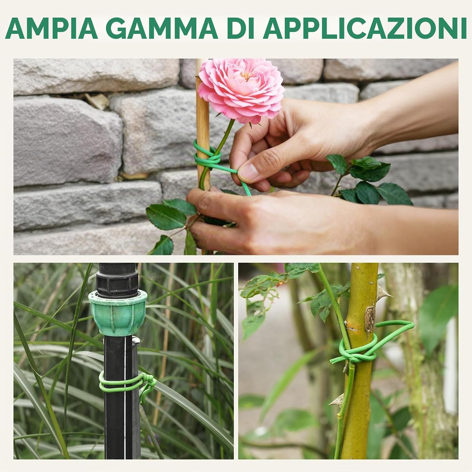 Detalle de Bamworld 10m Legacci Morbidi per Piante: legature TPR verdi riutilizzabili per pomodori e rampicanti