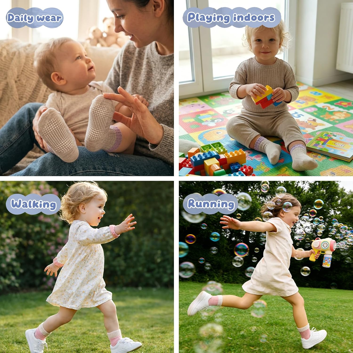 Thumbnail 5 de Bearbay Baby Toddler Non-Slip Crew Socks, 9 Pairs, Full-Sole Grips