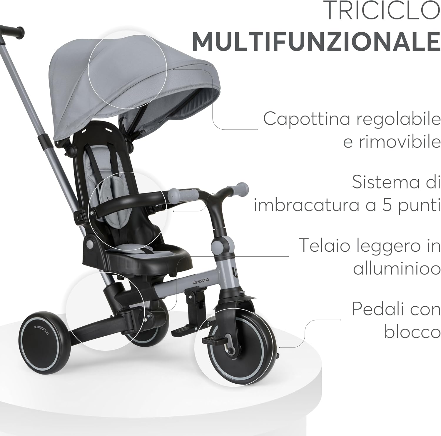 Thumbnail 4 de KikkaBoo Triciclo Evolutivo 8 in 1 ALUMA: da 12 mesi a 60 mesi, pieghevole e con maniglione genitori