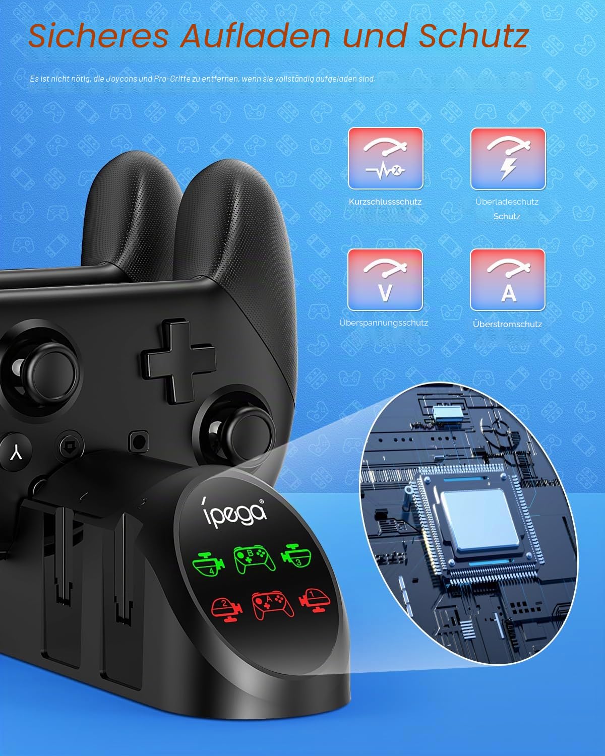 Detalle 2 de FASTSNAIL Ladestation für Nintendo Switch / Switch OLED mit Platz für 4 Controller und Pro Controller