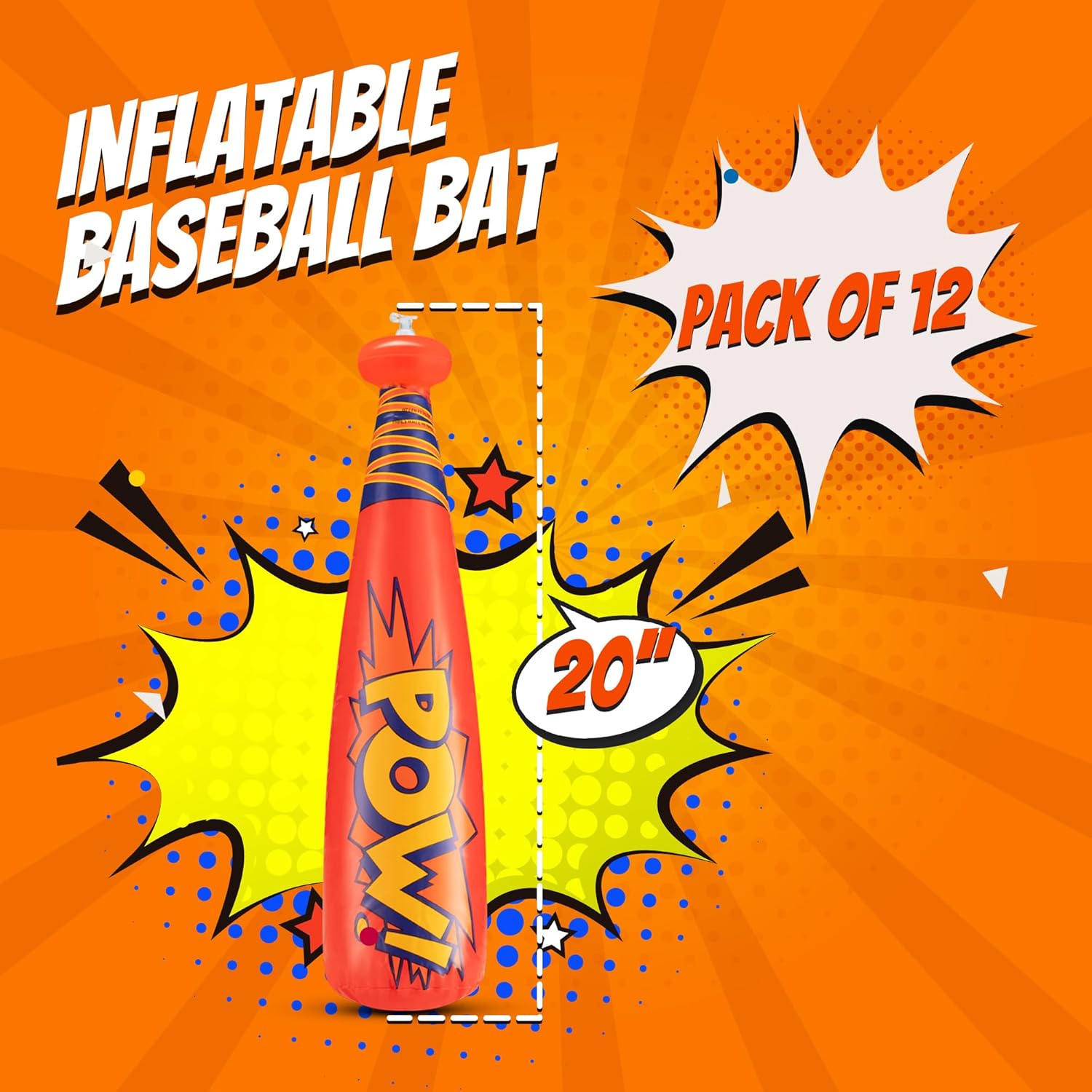 Thumbnail 1 de Bedwina Pow Inflatable Baseball Bat (Pack of 12) — 20 Inch Comic-Style Party Favor Toy