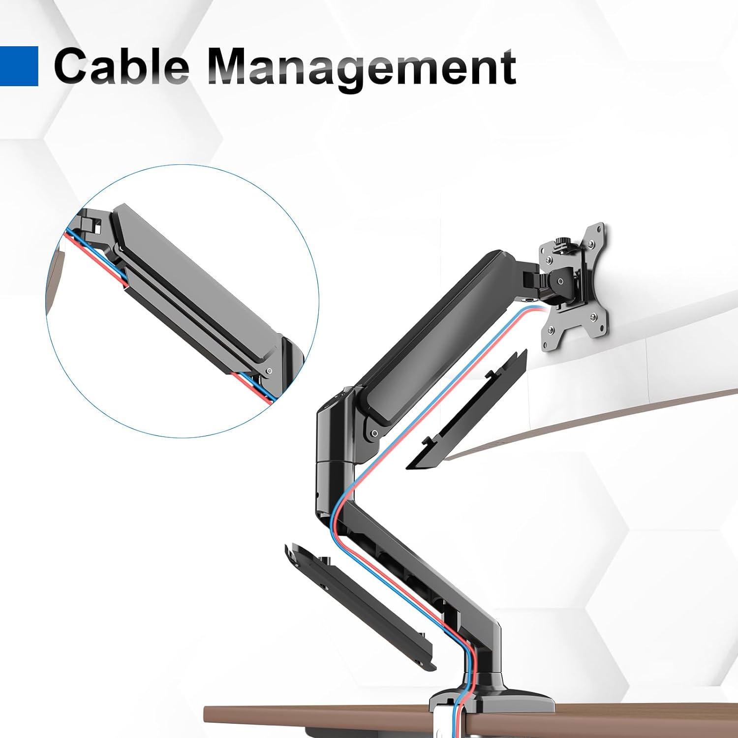 Detalle de GRIFEMA GB2003-1 Single Monitor Arm Desk Mount (13–32 in) with Gas Spring, VESA 75/100mm, Black