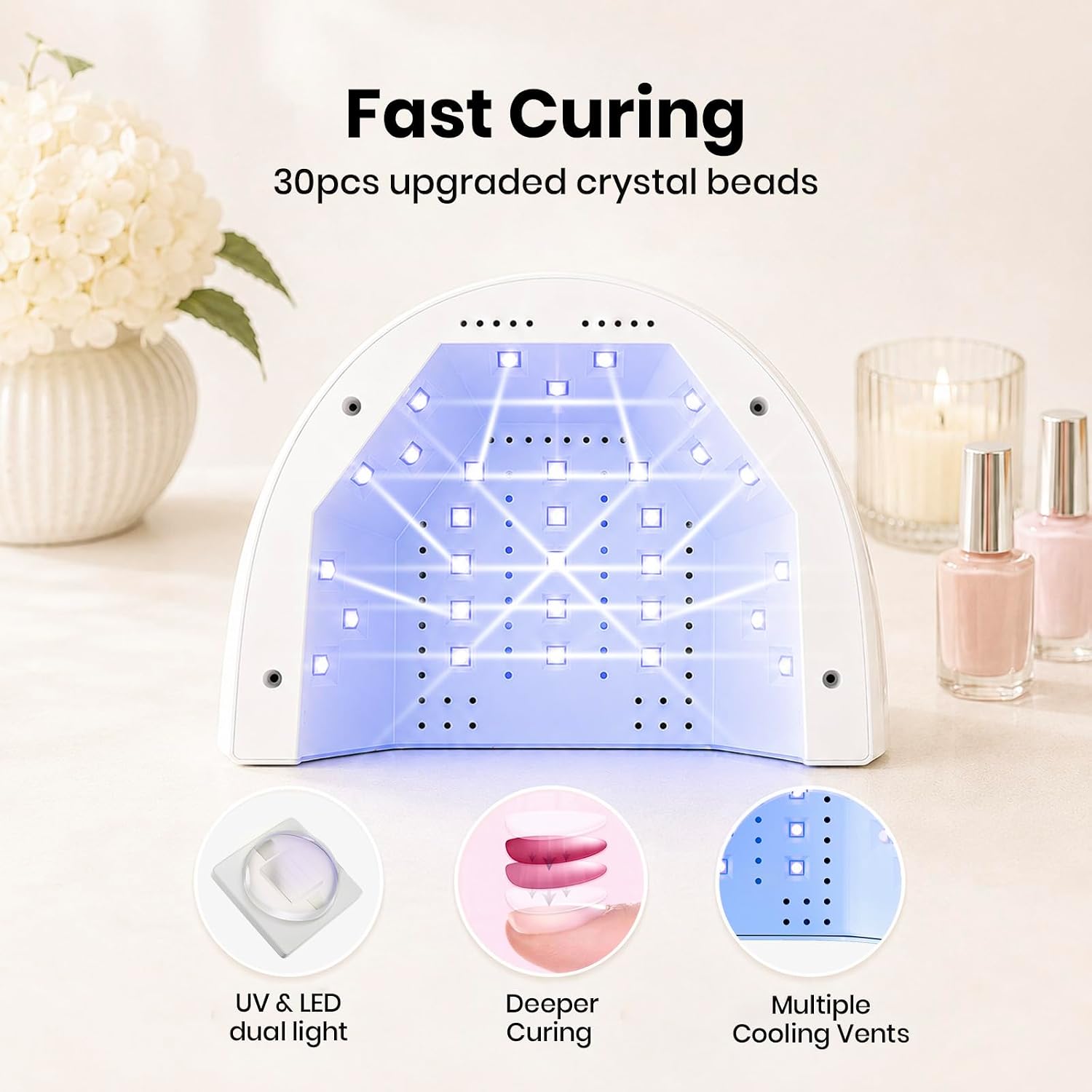Detalle de beetles Gel Polish Beetles UV Nail Lamp with 3 Timer Settings (30/60/120s) — White