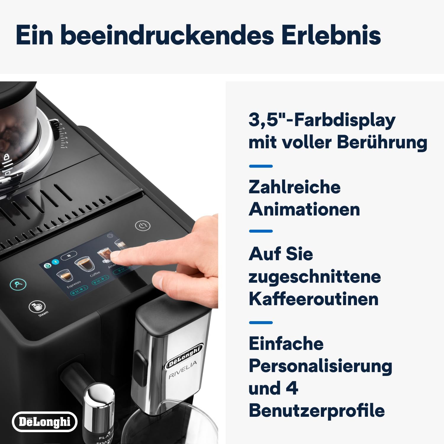 Thumbnail 6 de De’Longhi Rivelia EXAM440.35.B – Kaffeevollautomat mit Milchaufschäumer, 8 One-Touch-Getränke