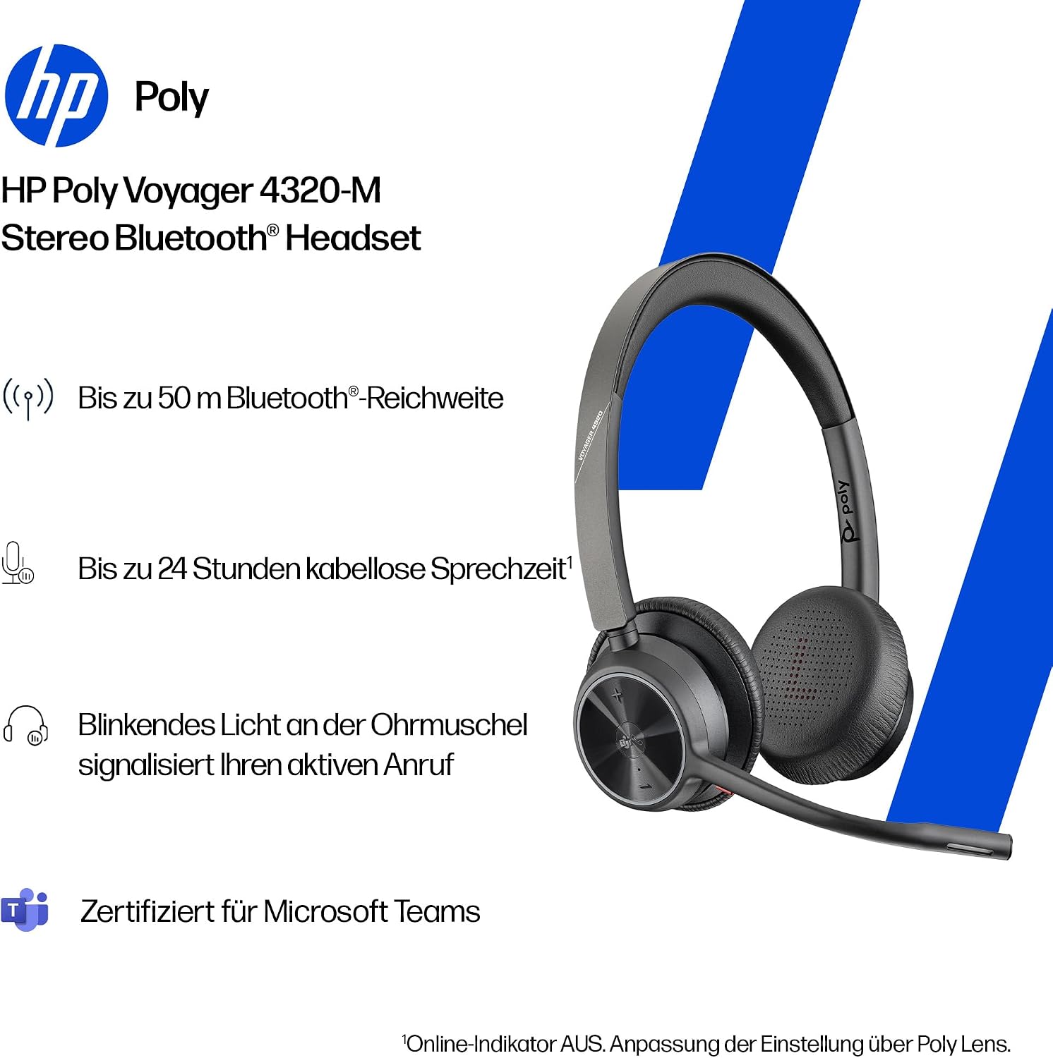 Thumbnail 1 de Poly Voyager 4320 UC – kabelloses Headset mit Noise Cancelling Mikrofonarm