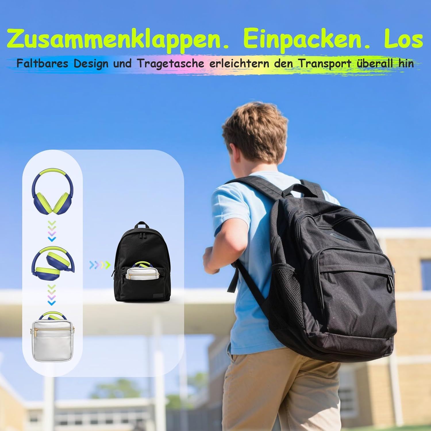 Detalle de TONOSHARK Noise Cancelling Kopfhörer für Kinder – Bluetooth, RGB LED, 60h Akku, Blau