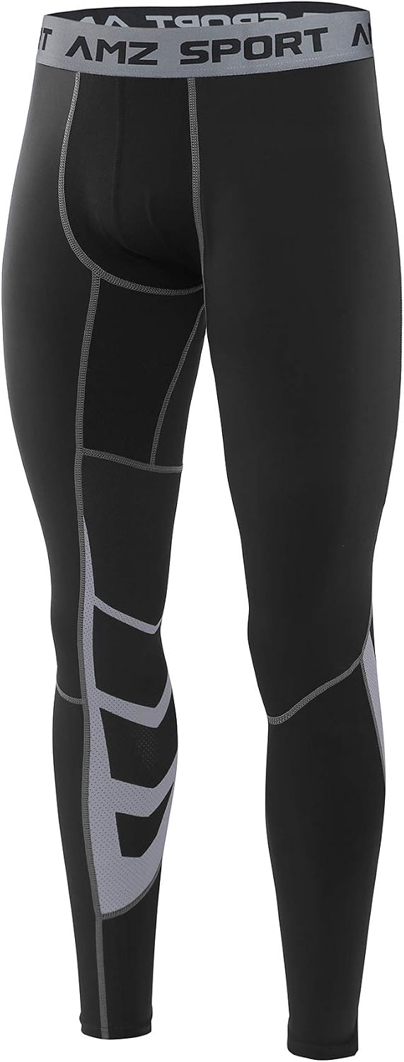 AMZSPORT men’s sports compression leggings with mesh print for training and running