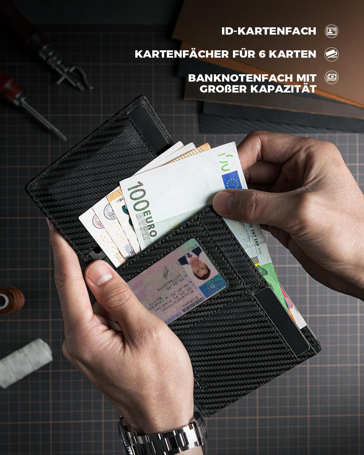 Detalle de DODENSHA MagSnap Slim Wallet für 10+ Karten mit RFID Schutz