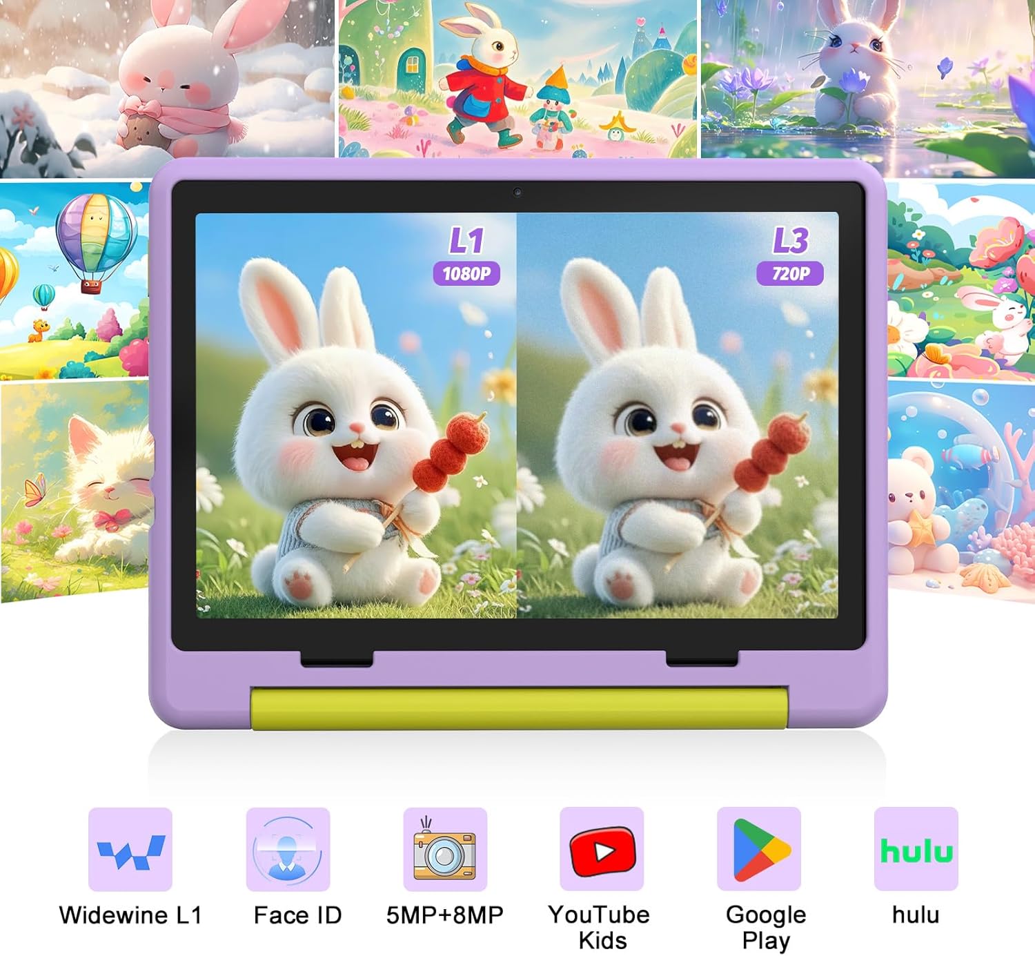 Detalle 2 de Laptok Android 15 Kids Tablet (10 inch) with Parental Control, Face ID, WiFi 6, Purple