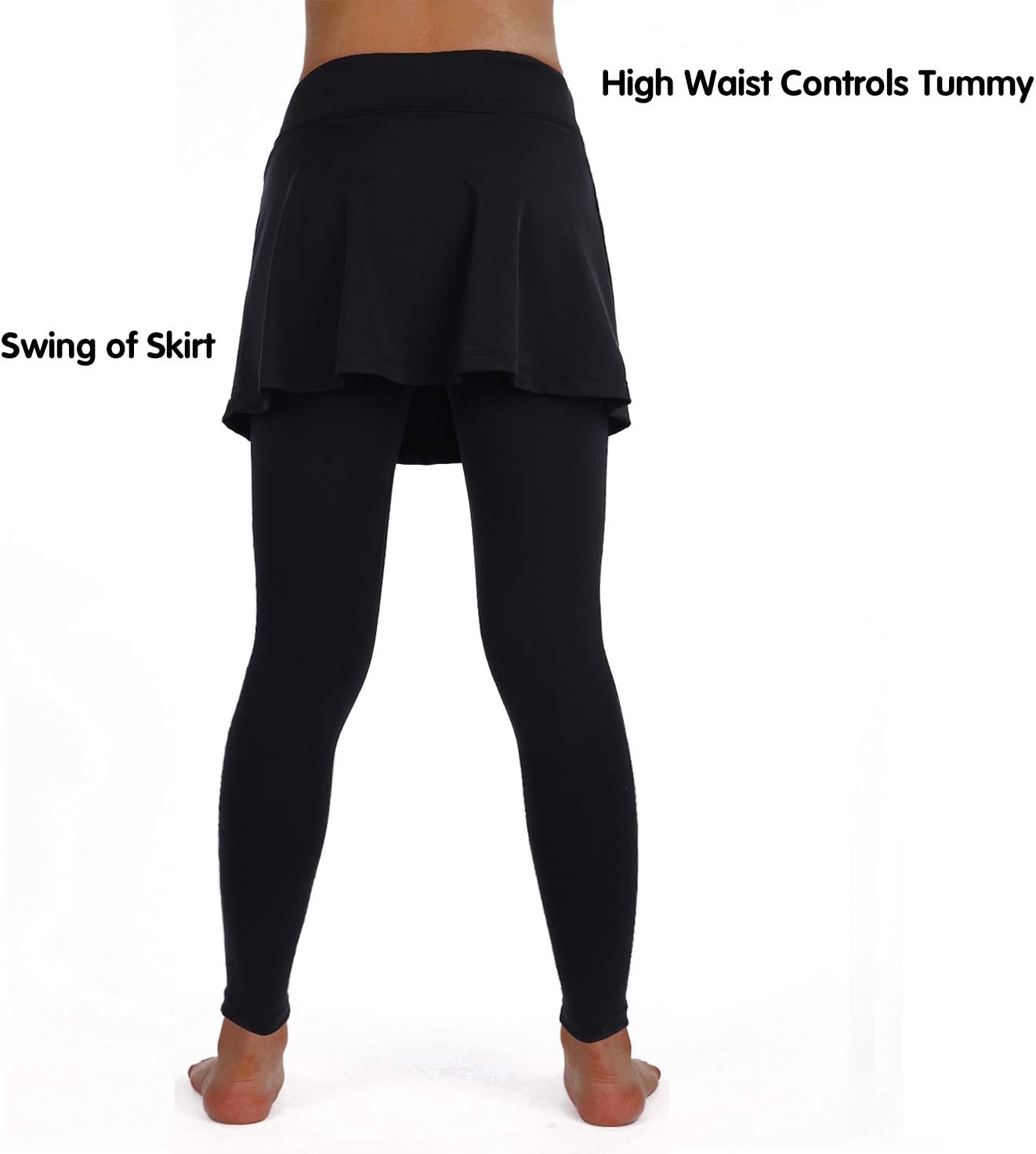 Detalle de ANIVIVO Skirted Legging for Women with Skirt & Pockets – Black yoga, tennis, and fitness leggings