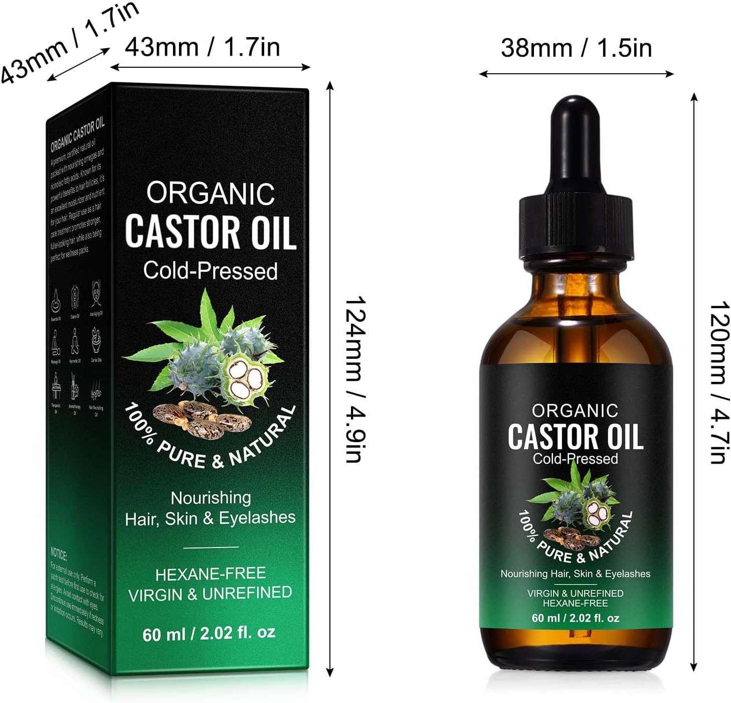 Thumbnail 1 de CJXHJY biologische ricinusolie, koudgeperst en hexaanvrij, 60 ml
