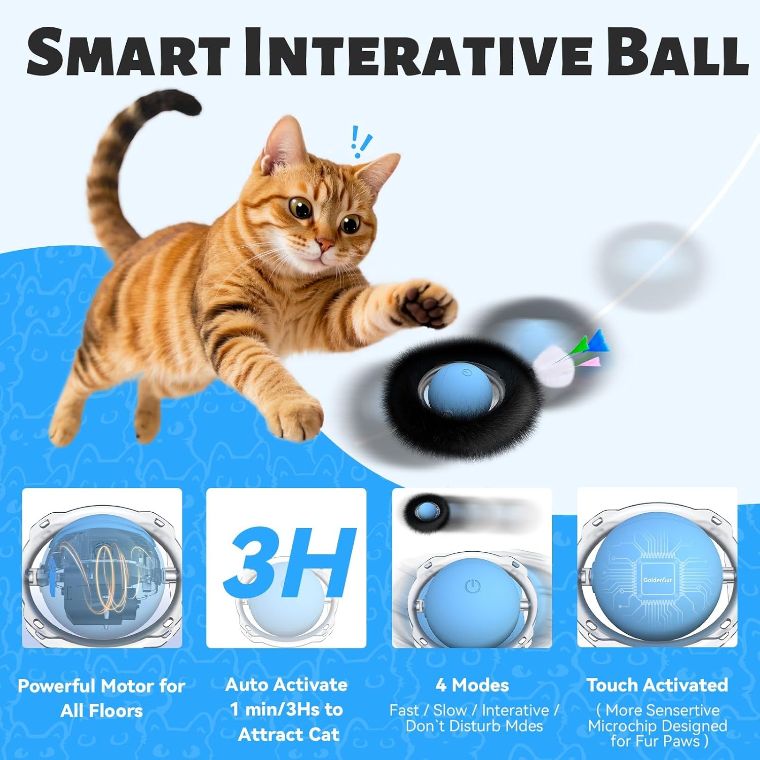 Detalle 2 de GoldenSun Interactive Smart Cat Ball Toy 🐱