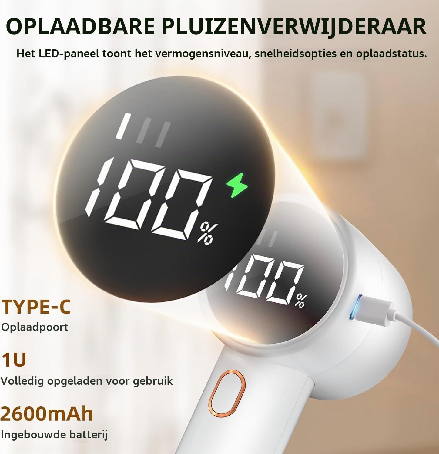 Detalle de Peiyuu elektrisch pluisscheerapparaat met 6 messen, 3 snelheden en led-display