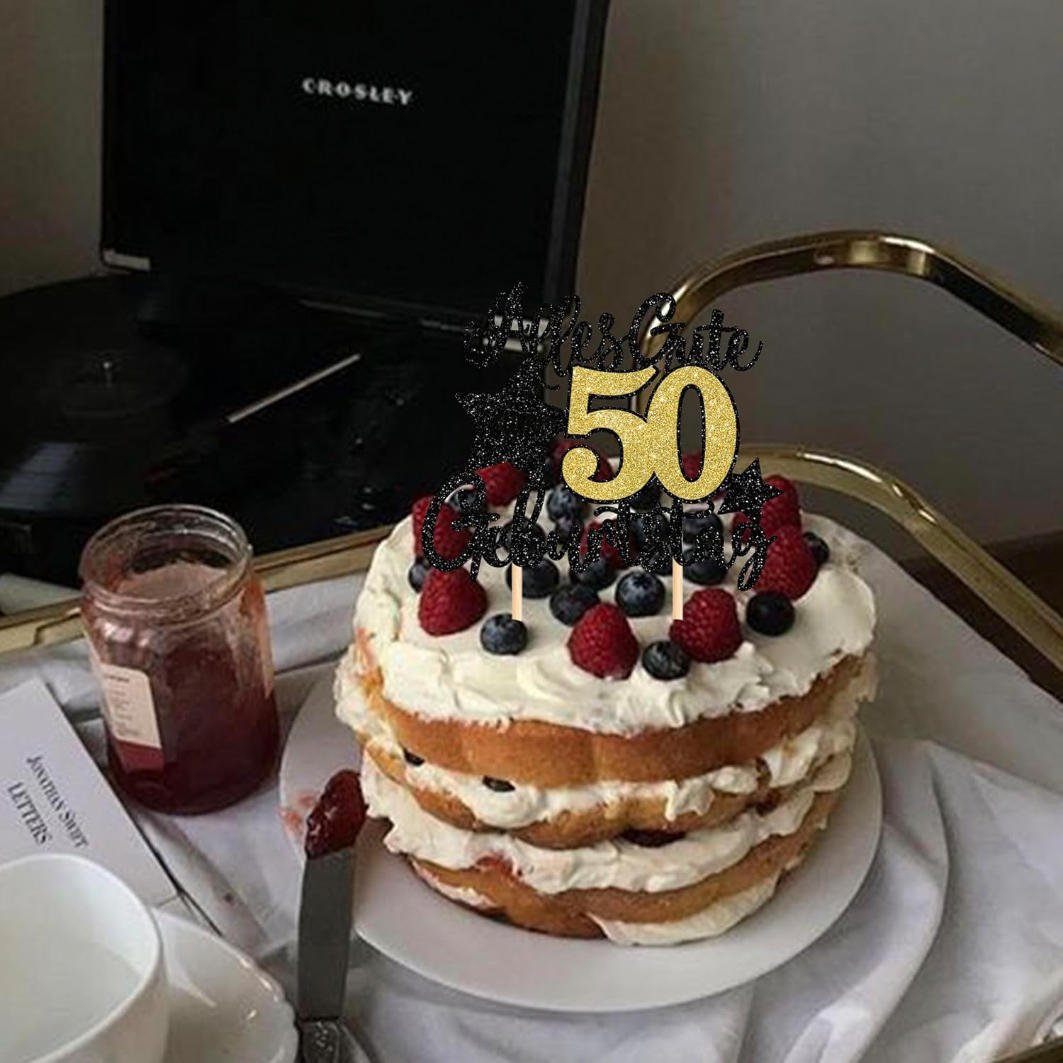 Thumbnail 6 de 1 Stück 50th Geburtstag Tortendeko – Alles Gute zum 50. Geburtstag Kuchen Topper (Schwarz-Gold)