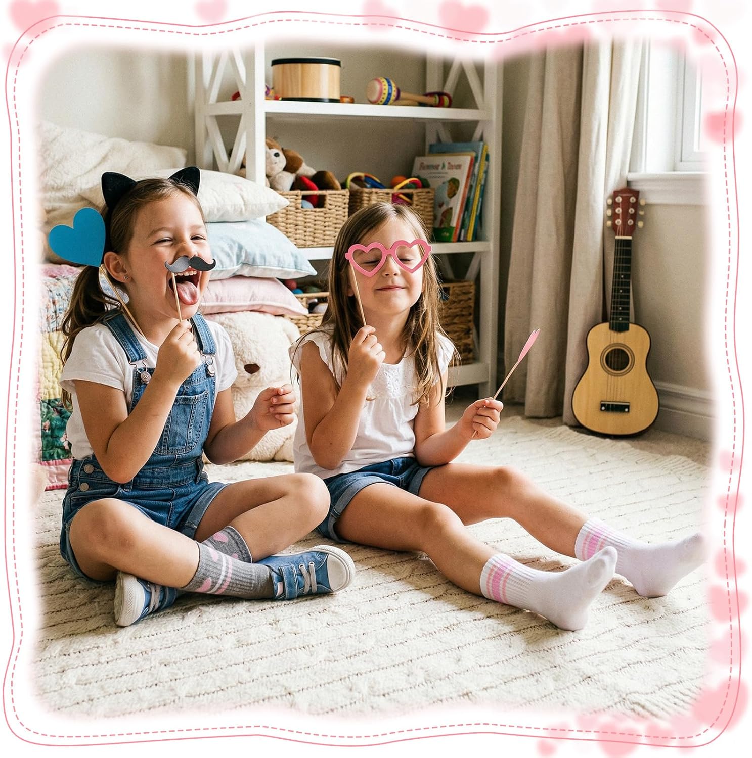 Thumbnail 5 de Zuimei 6 Pairs Kids Crew Athletic Socks with Stripes, Hearts, Bow & Flower – UK Size 3-4