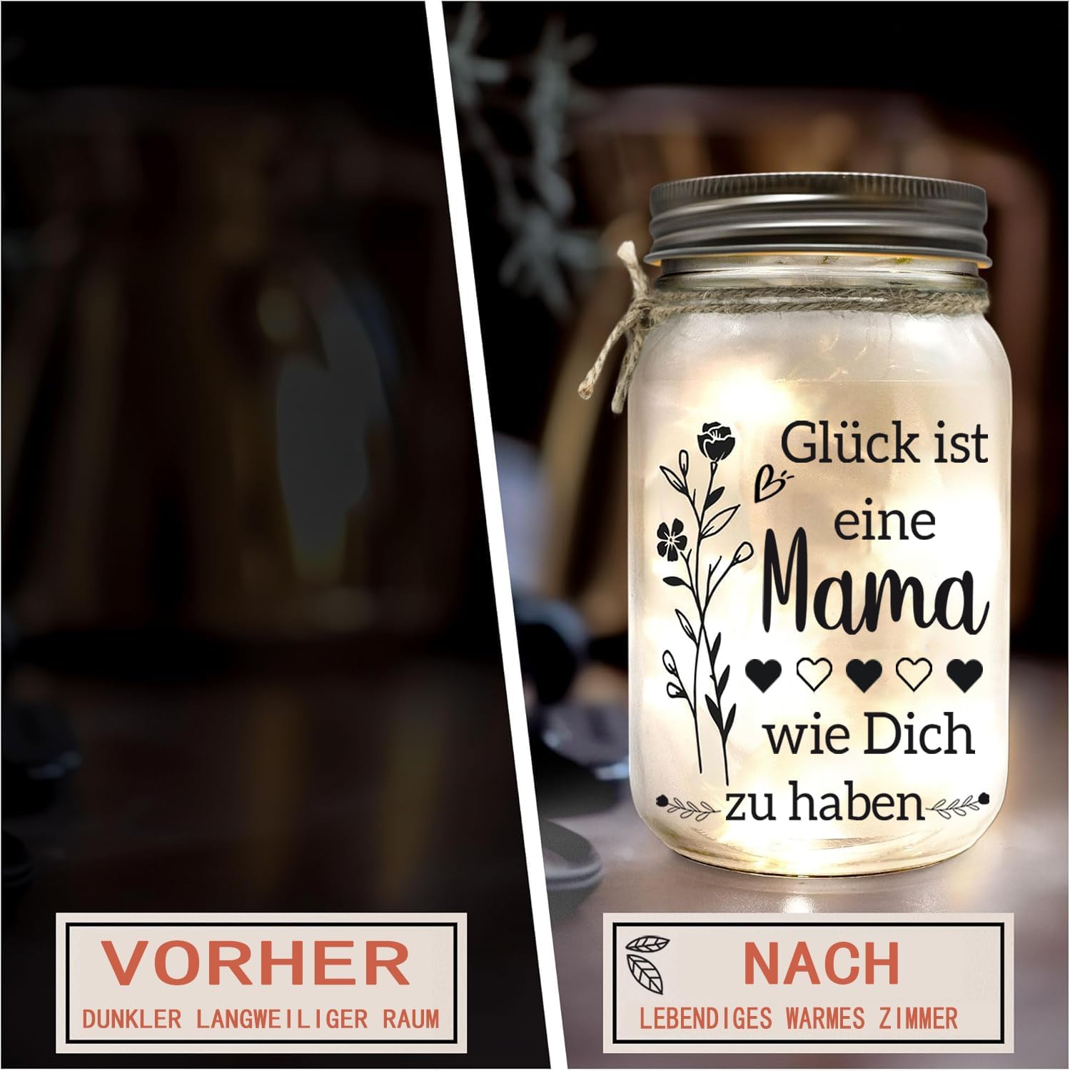 Thumbnail 4 de Nachtlicht für Mama als Geschenk: personalisierte Glasflasche mit Lichterkette (Starlight) – Mama-/Muttertagsgeschenk