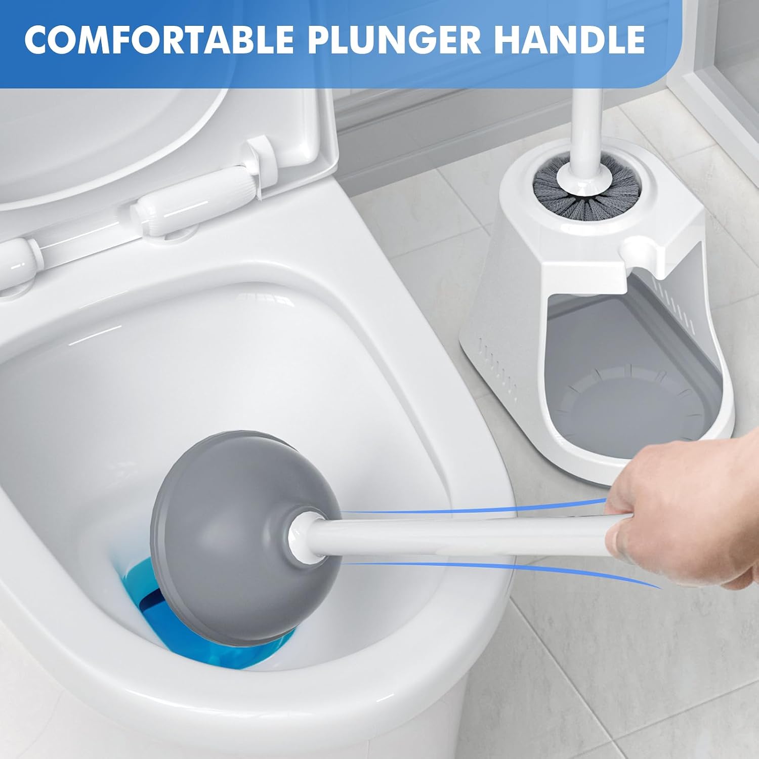 Detalle de LOVLOY LV-628-wh01 Toilet Plunger and Brush Set with Ventilated Holder