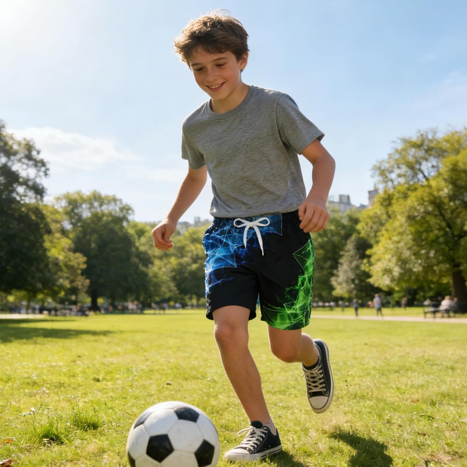 Detalle de Kids4Ever Badehose Jungen 3D-Druck – Schnelltrocknend, elastischer Bund, 6–14 Jahre