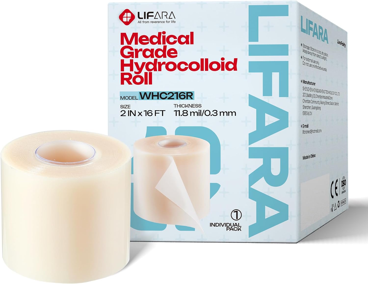 Detalle de LIFARA Medical-Grade Hydrocolloid Roll Wound Care (Cut-to-Size, Waterproof, Self-Adhesive) — 2 in x 16 ft