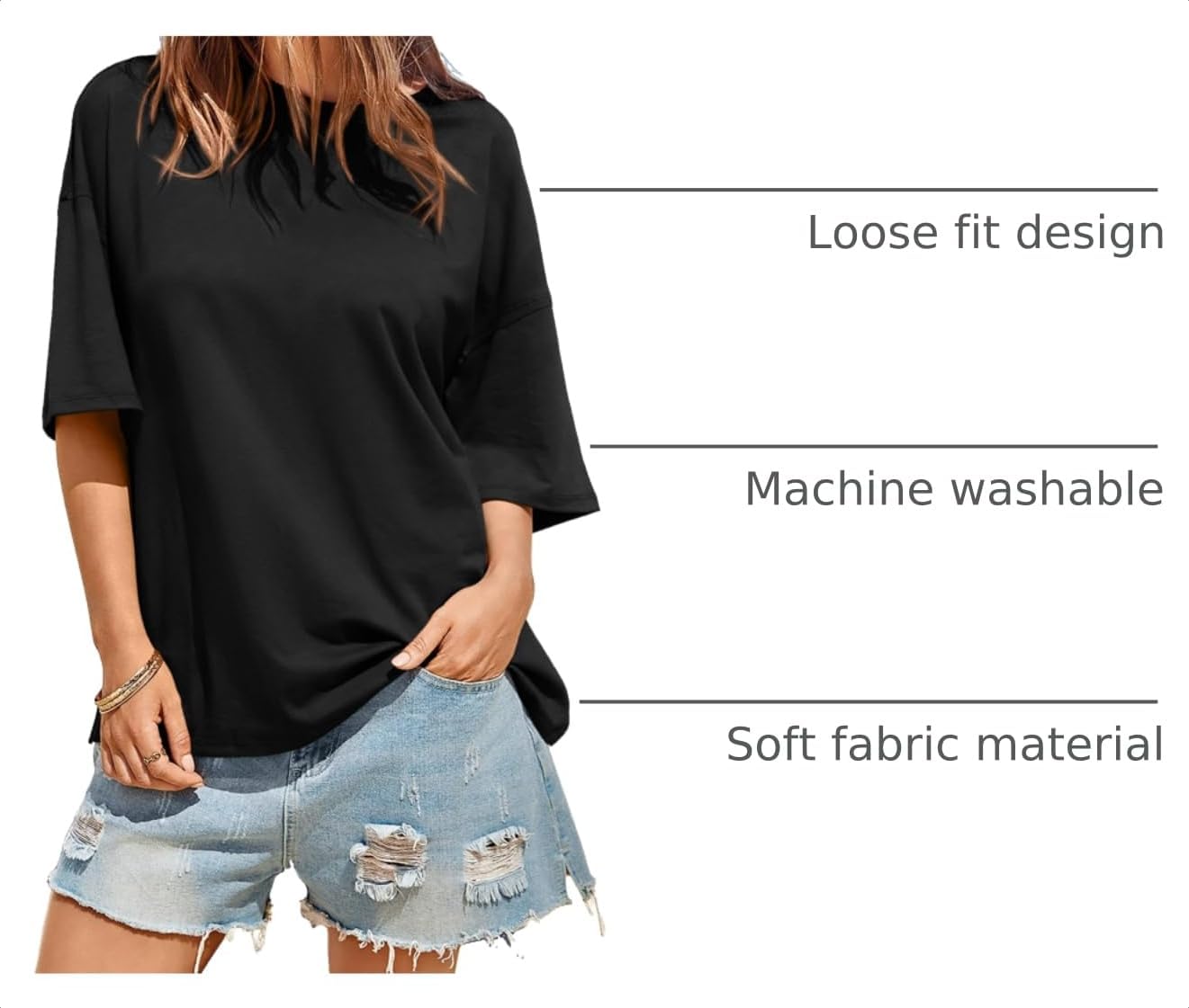 Thumbnail 3 de Tankaneo Women’s Oversized T-Shirts — Eco Soft Side Slit Crew Neck Short Sleeve Tee