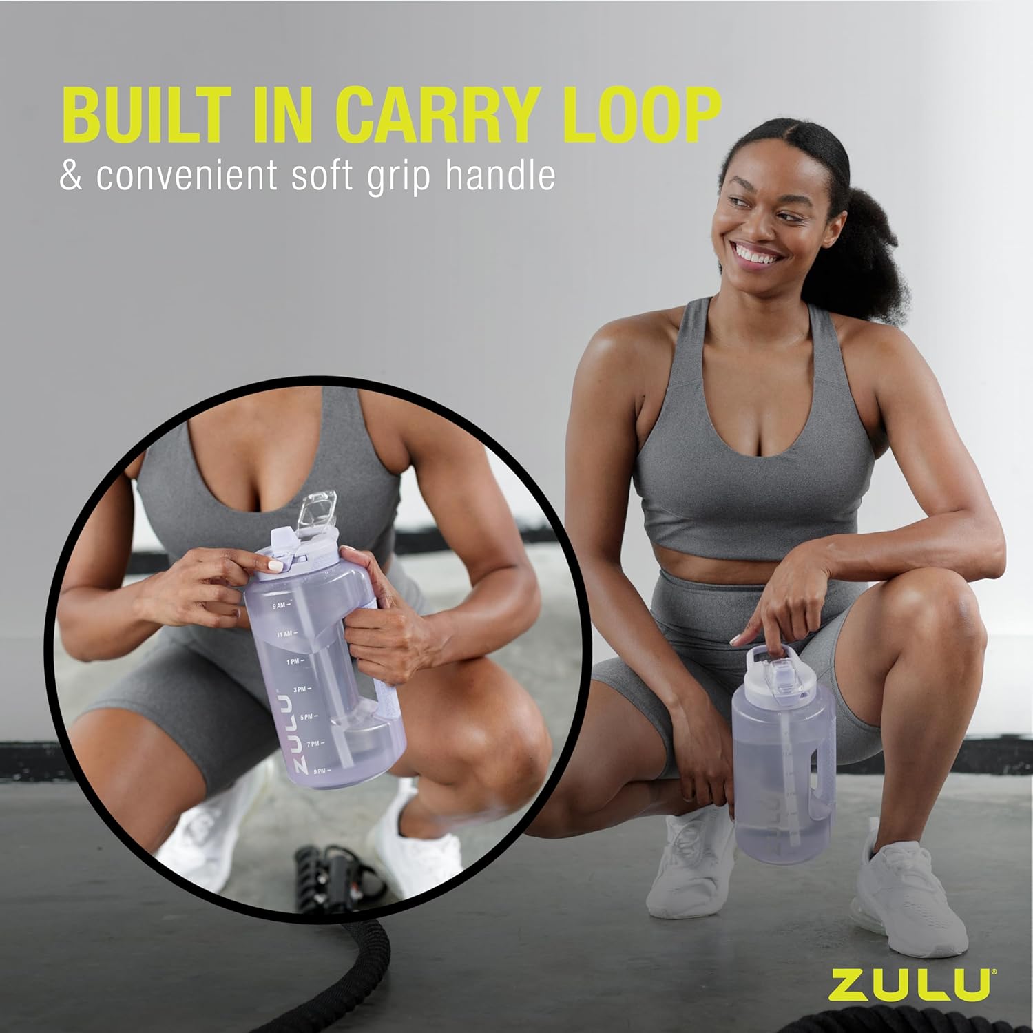 Thumbnail 4 de ZULU Goals 64oz Half Gallon Plastic Water Bottle with Straw and Time Marker (Violet)