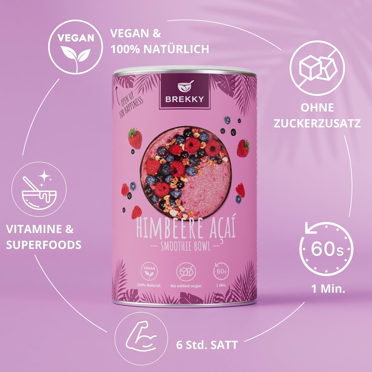 Detalle 2 de BREKKY Himbeere Acai Smoothie Bowl (vegan, 100% natürlich, ohne Zuckerzusatz) – Früchtepulver für die Bowl