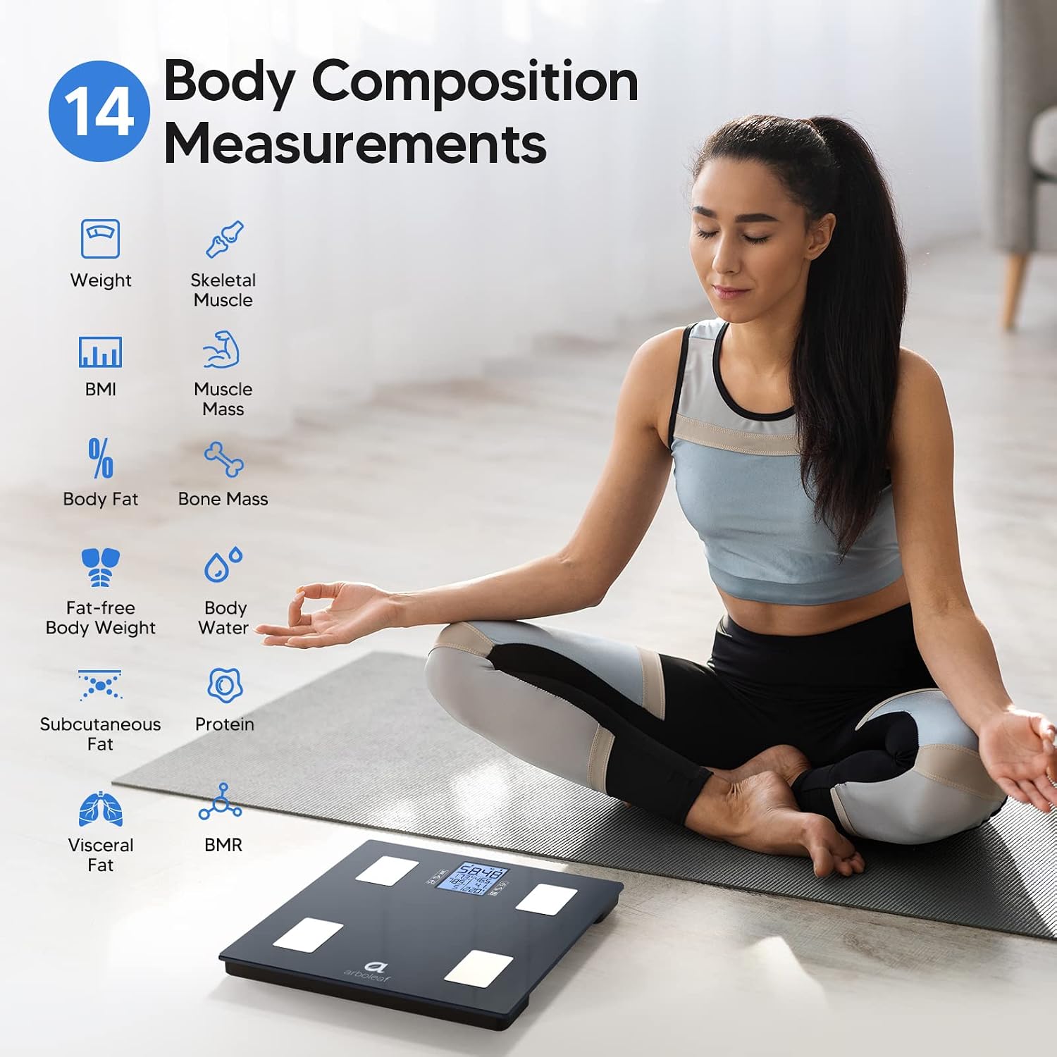 Detalle de arboleaf Smart Bathroom Scales with 14 Measurements (28st/180kg/400lb)