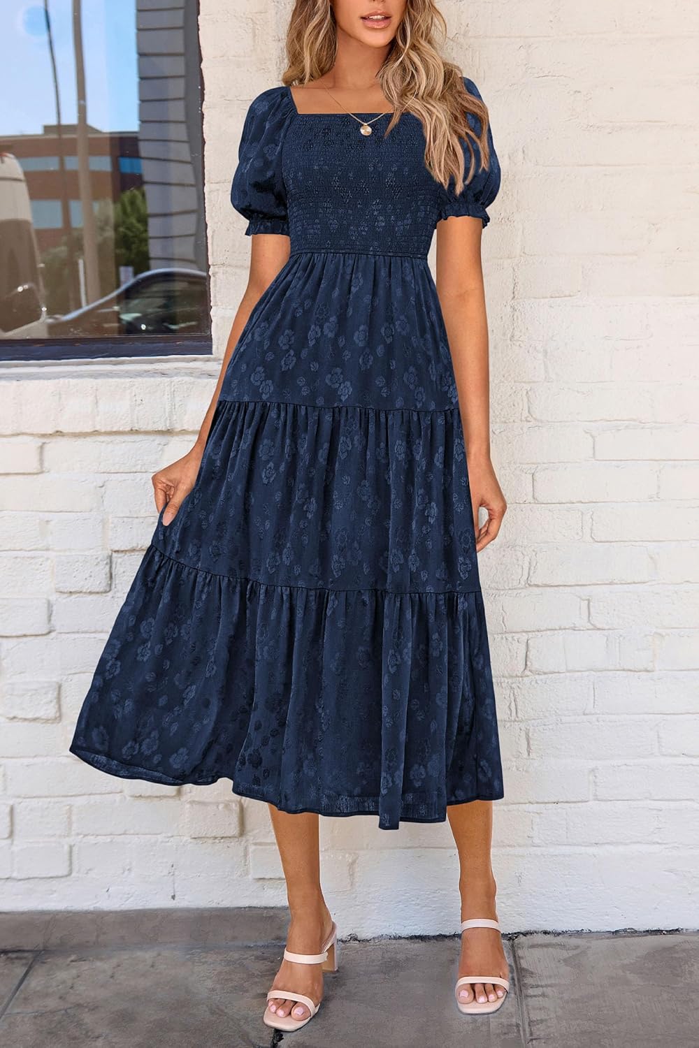 Thumbnail 3 de PRETTYGARDEN square neck midi dress with pockets
