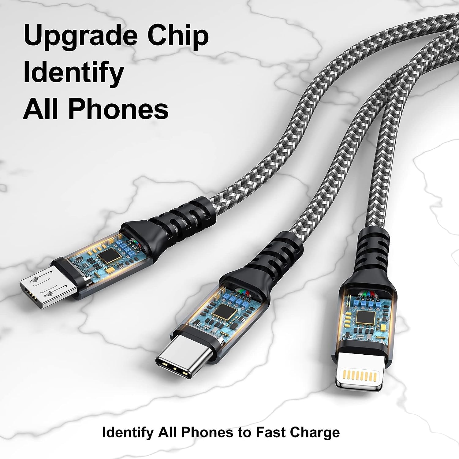 Detalle 2 de GIANAC 100W USB-C Multi Kabel Lang 2M 3-in-1 Ladekabel