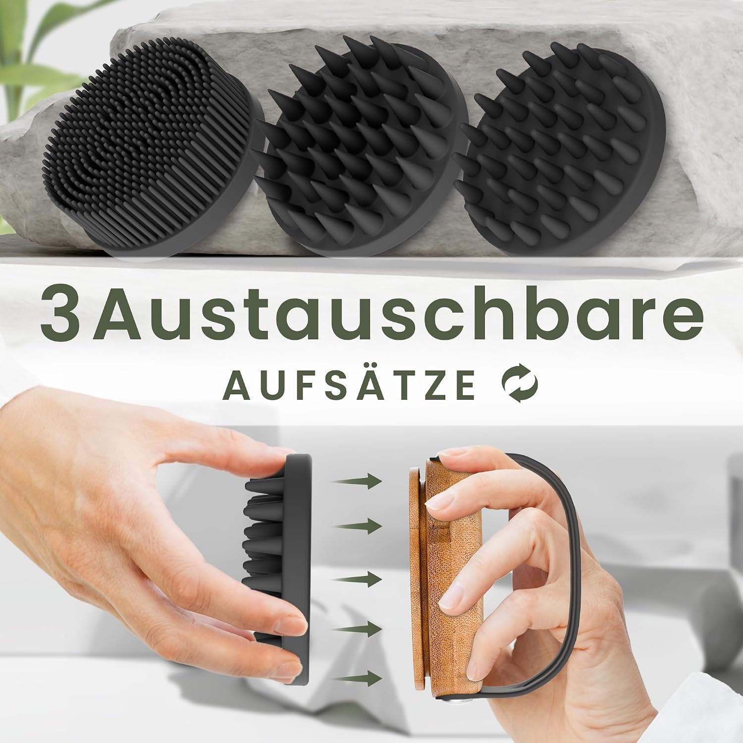 Detalle 2 de BAMBUA Kopfhaut-Massagebürste mit 3 Aufsätzen