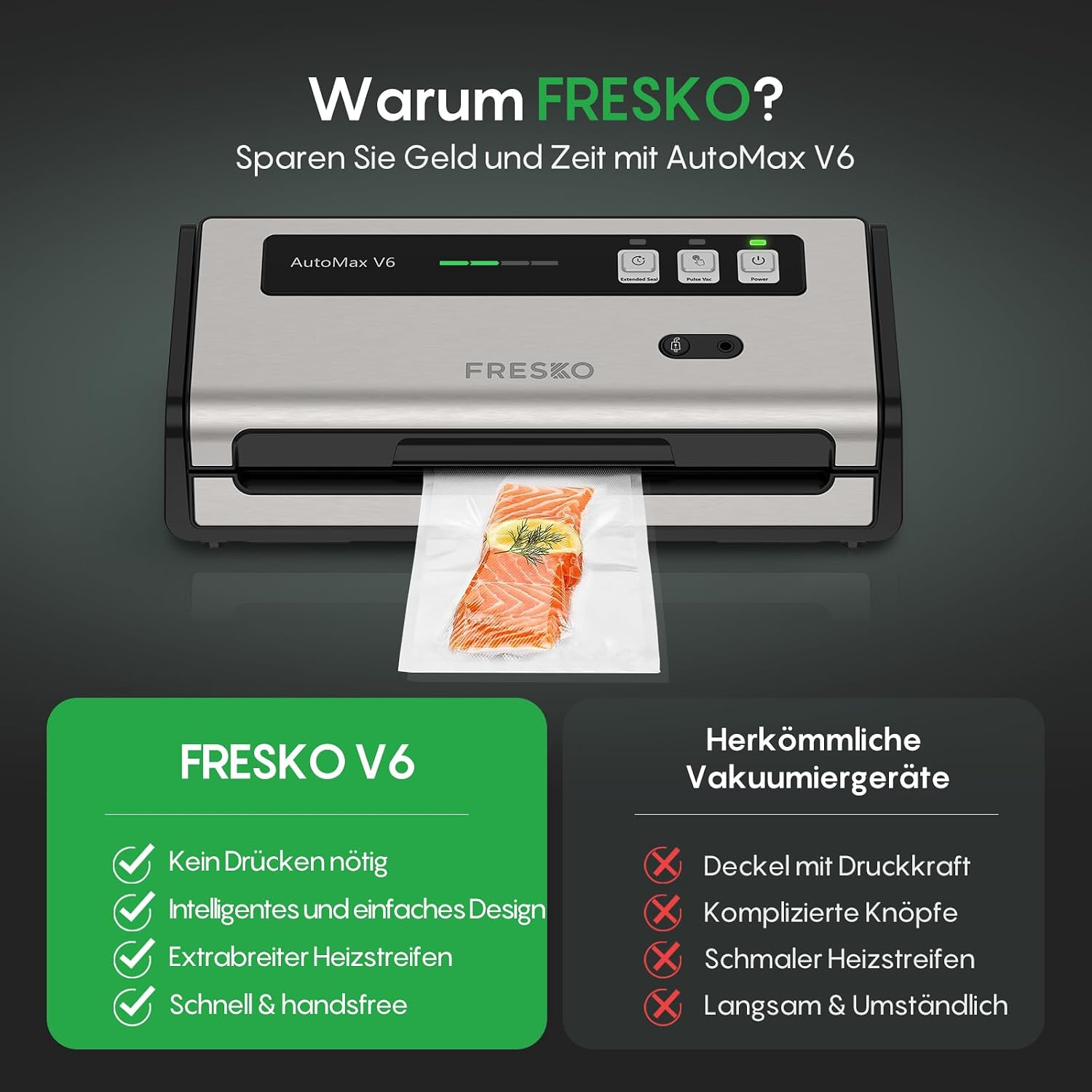 Detalle de FRESKO Automatische Vakuumiergerät – Automax V6 (140 W) mit doppelkammer-Design