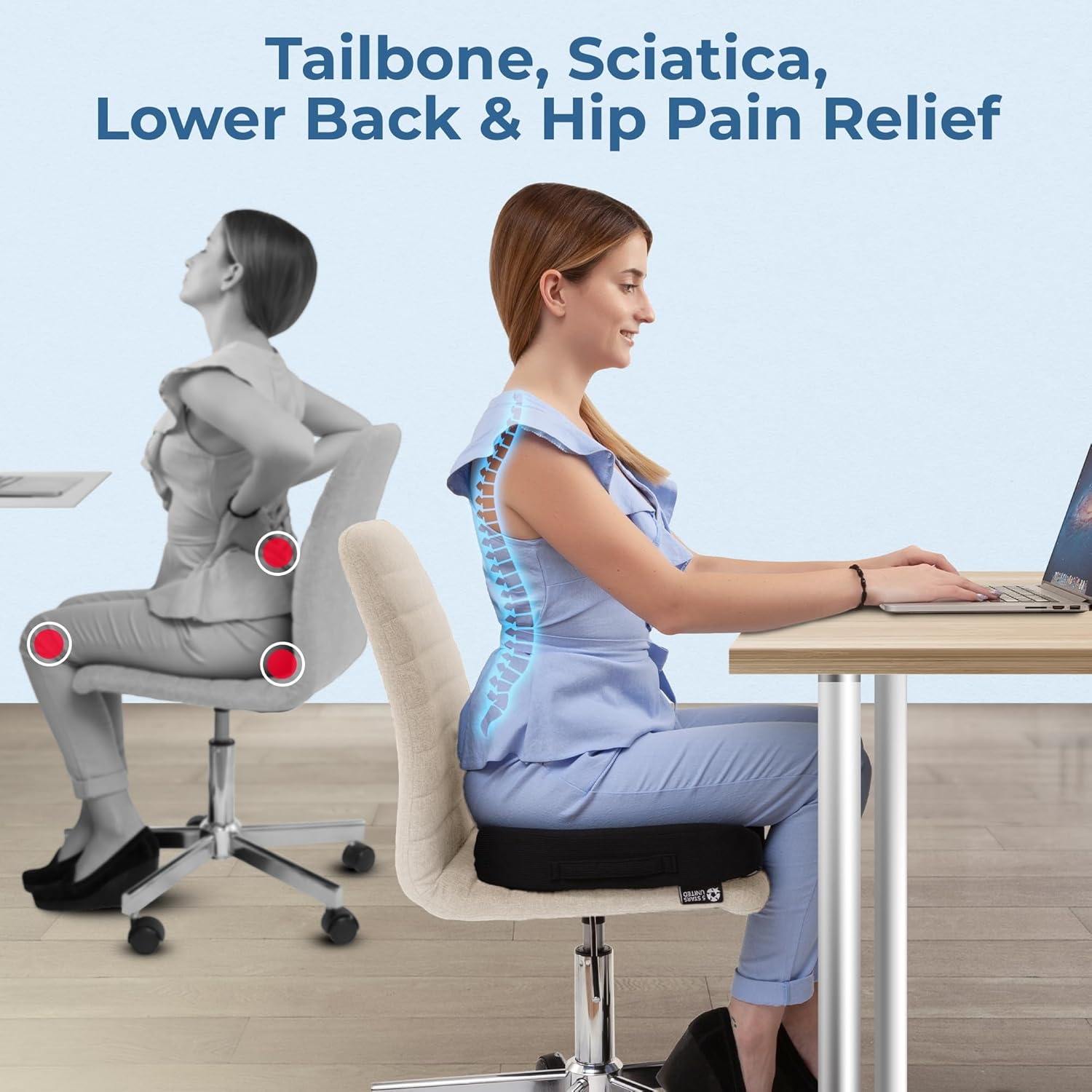 Detalle de Seat Cushion for Office Chairs Tailbone Coccyx Pain Relief