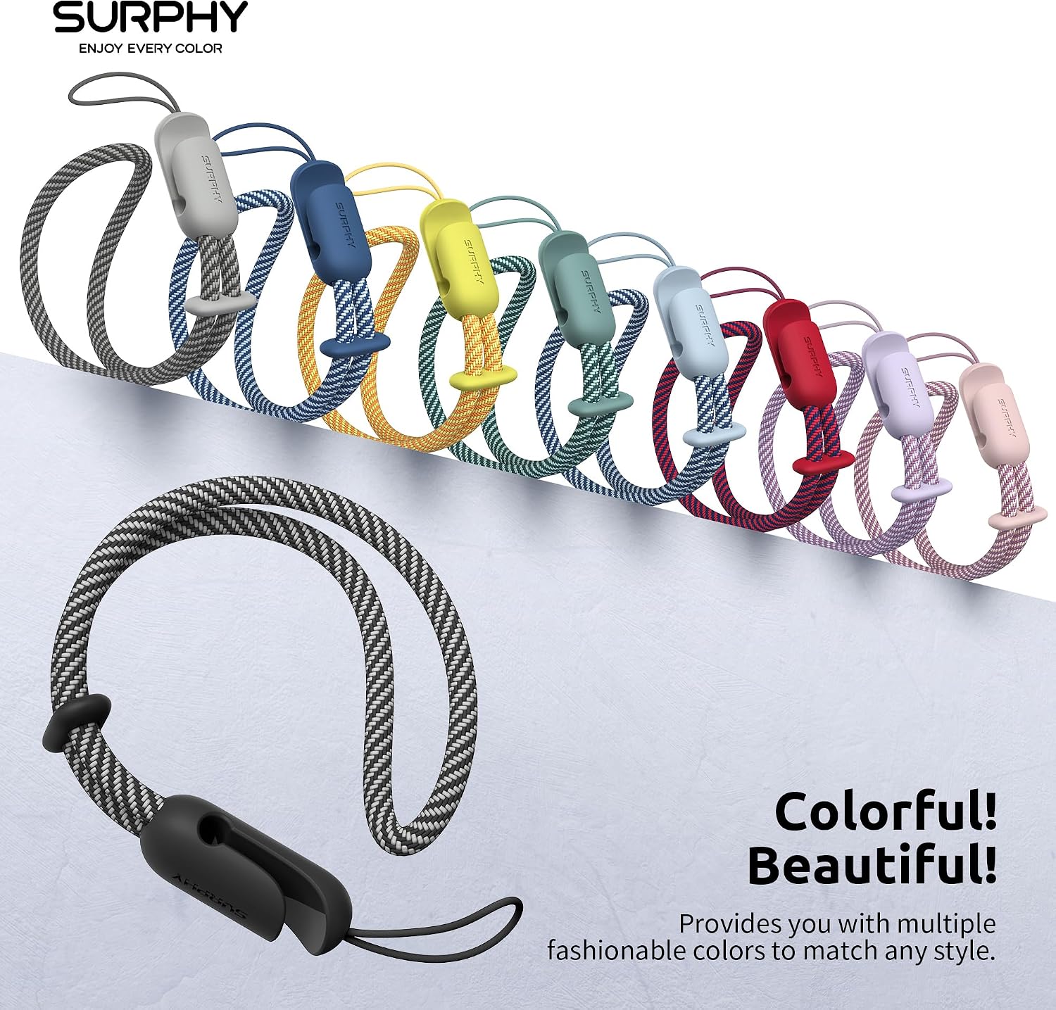 Detalle 2 de SURPHY Black & Green Braided Nylon Phone Wrist Lanyard, 2-Pack