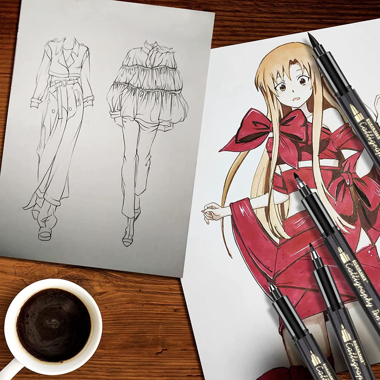 Thumbnail 6 de 6 Kalligraphie Stifte mit 4 Größen Schwarz