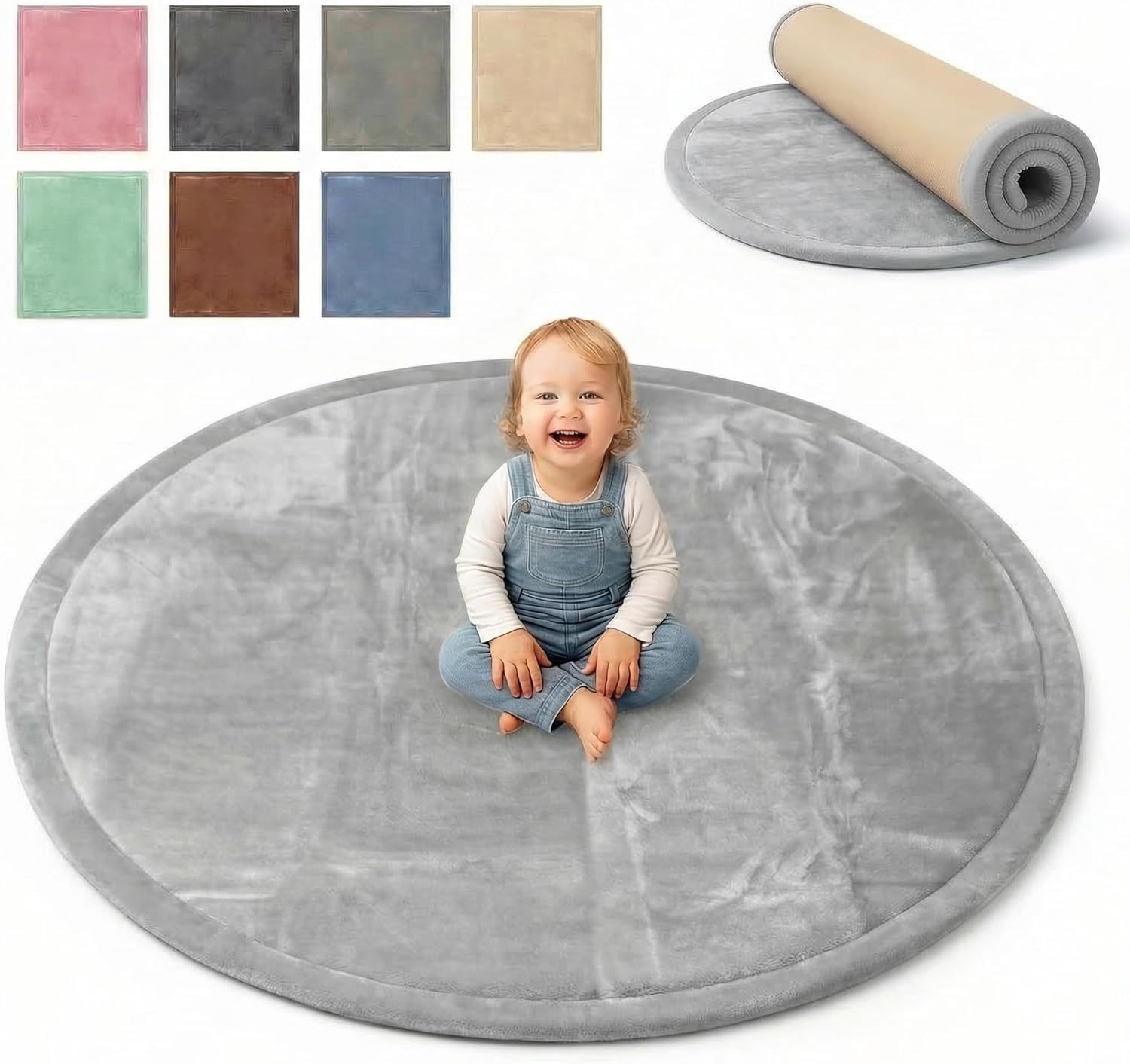Detalle de BabybeFun Krabbelmatte Baby – rund, 3 cm Dicke, rutschfest & warm