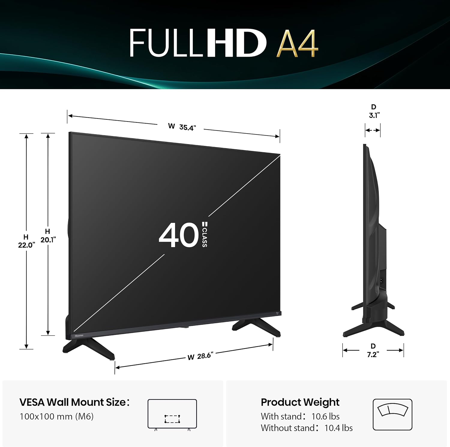 Detalle de Hisense 40-inch A4 Series Smart Fire TV (2025) — FHD 1080p 40A4NF with Alexa & DTS Virtual:X