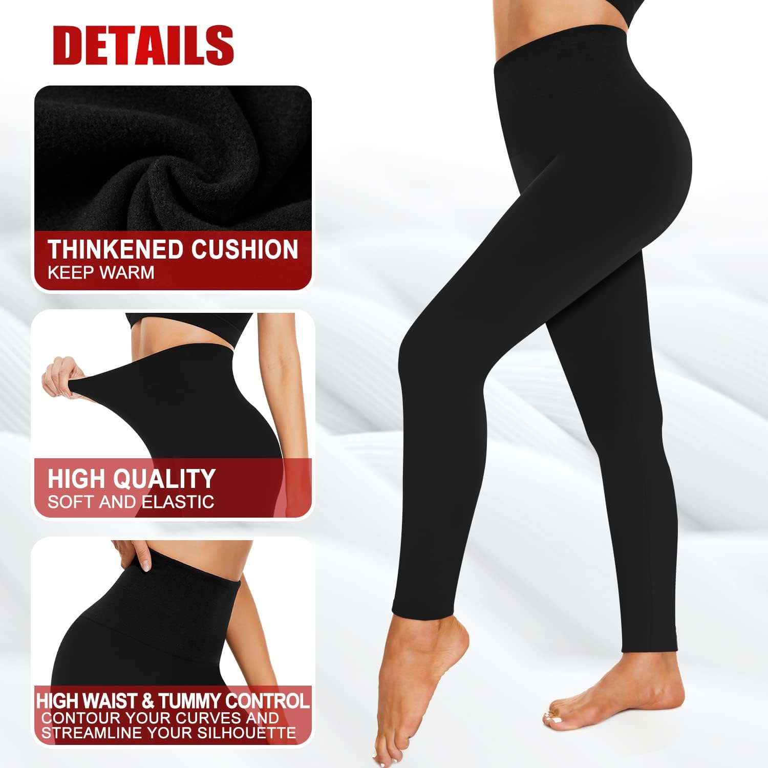 Detalle de 3 Pack Fleece Lined High-Waisted Leggings