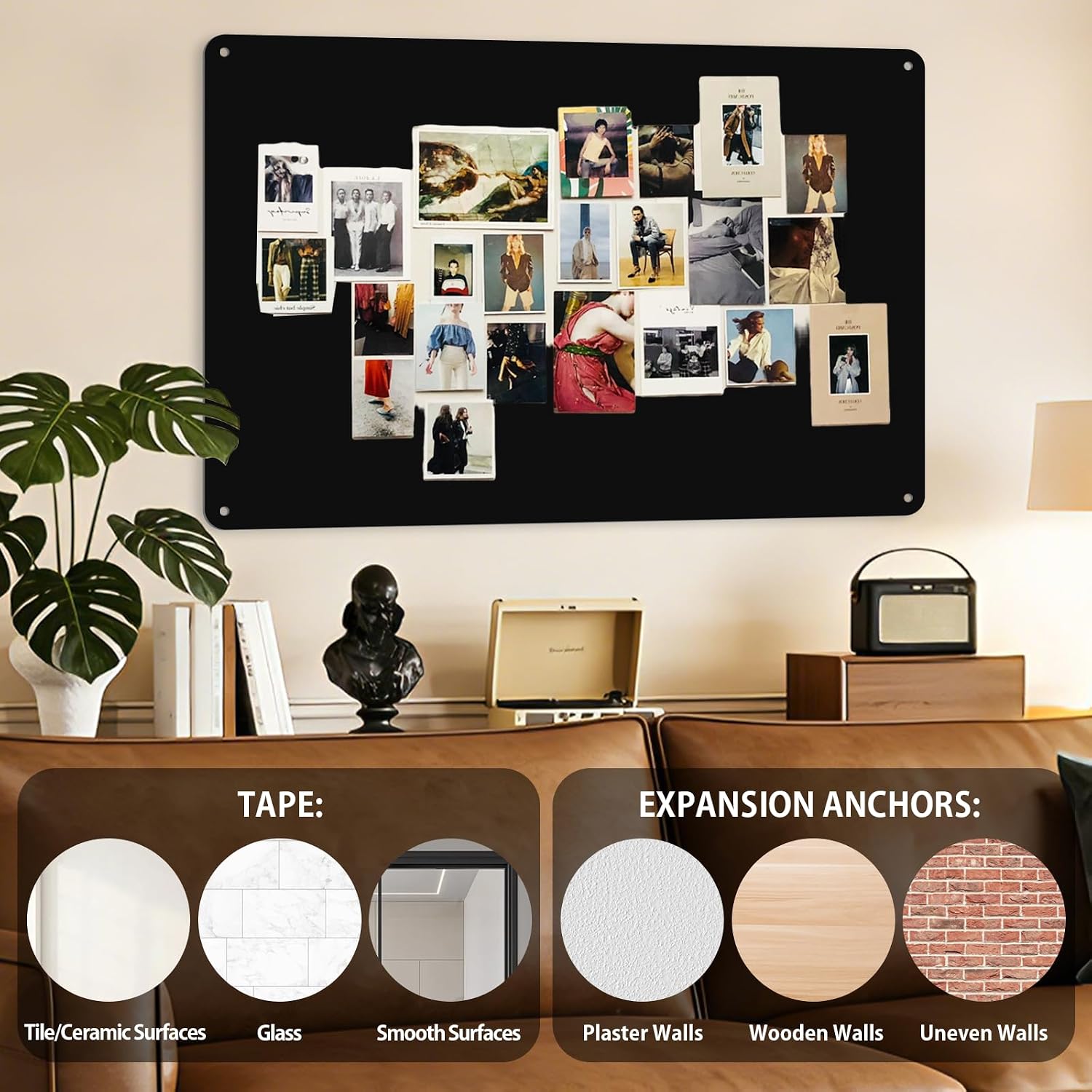 Detalle 2 de ALANGDUO Magnettafel Schwarz 40 x 59 cm – Große Magnetwand für Küche, Büro und Wohnzimmer