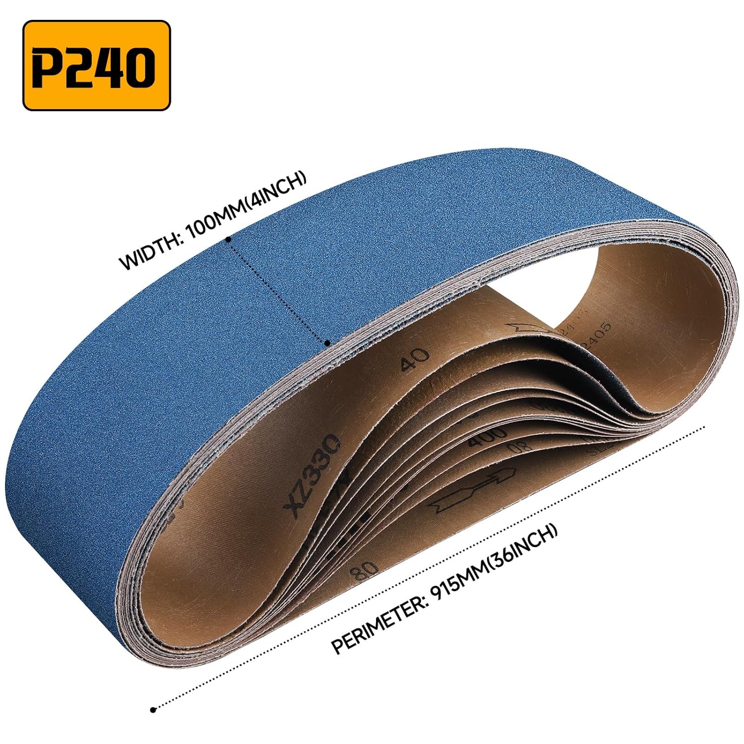 Thumbnail 1 de Shineboc Schleifband 100 x 915 mm, 10 Stück, Körnung 240 – Wasserfestes Zirconkorund-Band für Metall und Holz