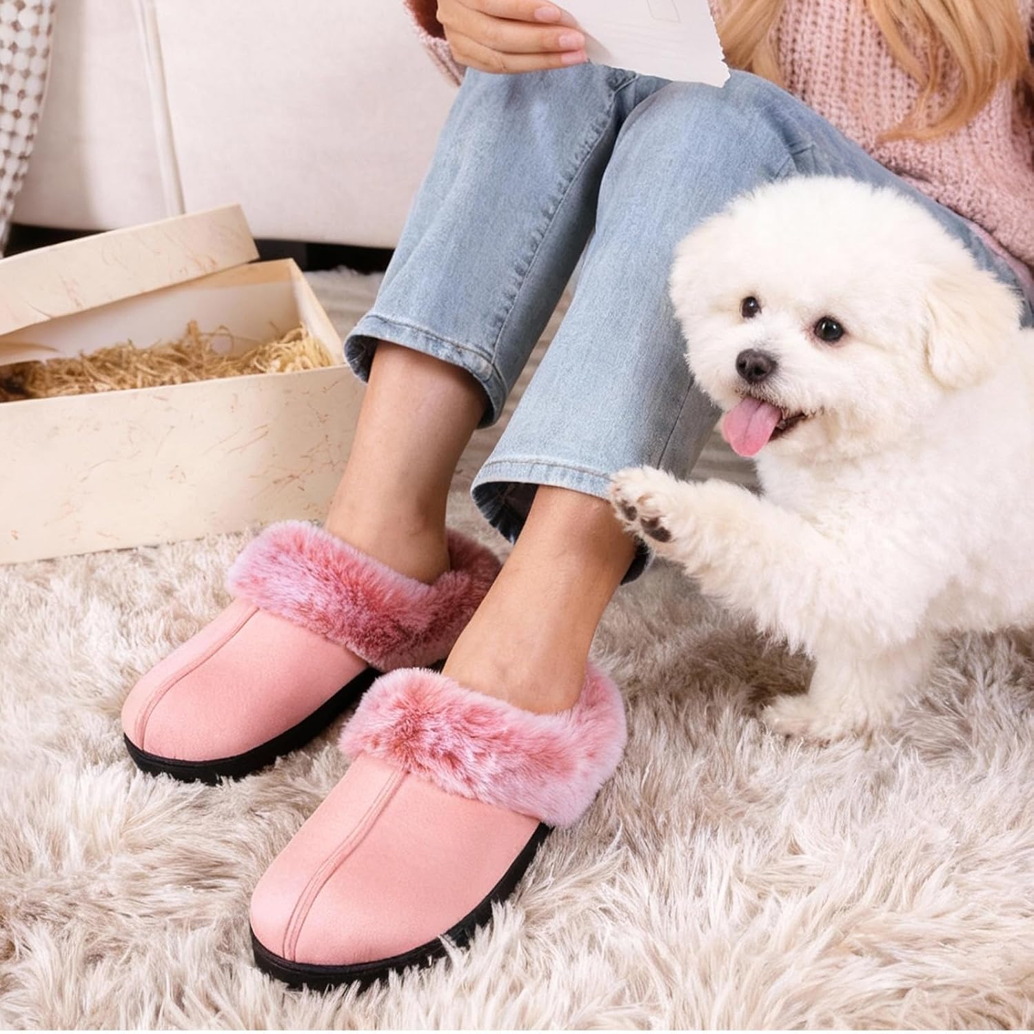 Detalle 2 de VeraCosy Women's Classic Suede Slippers Memory Foam