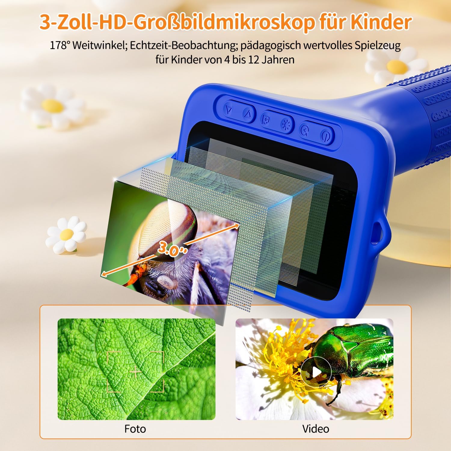 Thumbnail 1 de SKYBASIC Mini-Mikroskopkamera für Kinder mit 3,0-Zoll-IPS-Display, bis zu 1000-fach Zoom