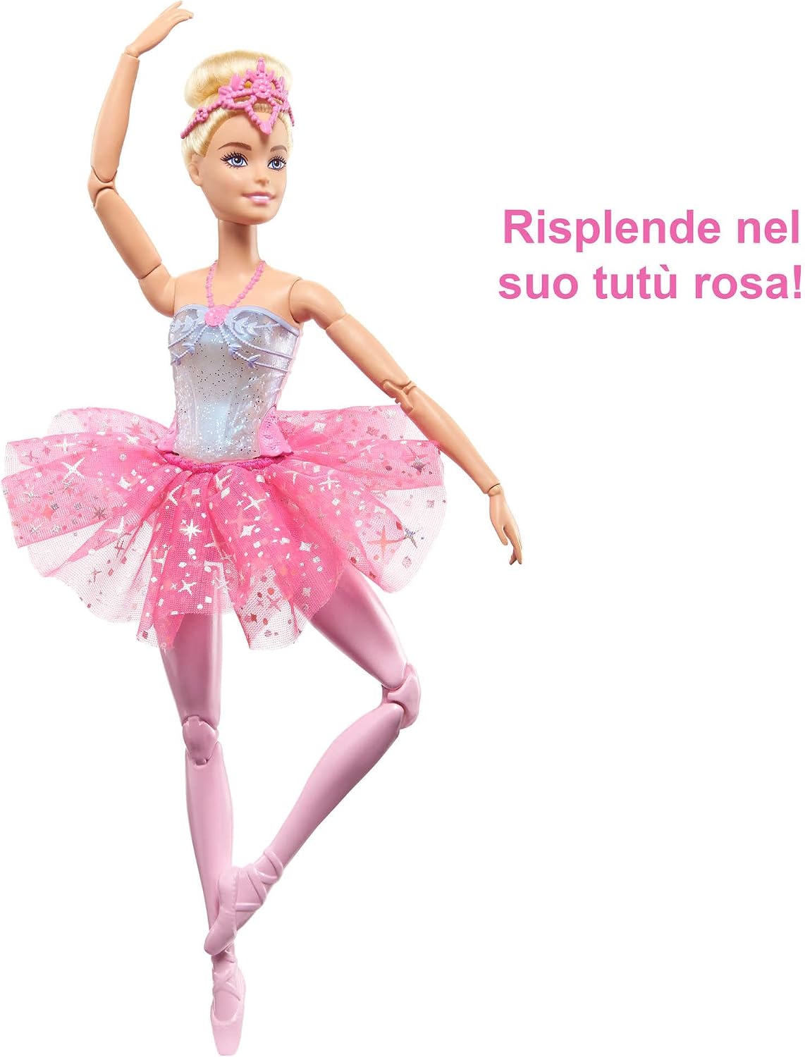 Detalle de Barbie Dreamtopia Luci Scintillanti: Ballerina Magica con Capelli Biondi, Coroncina e Tutù Rosa