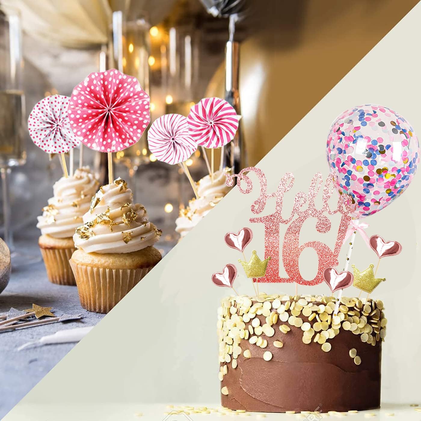 Detalle de Yitla 16. Tortendeko Geburtstag Frau mit 16th Kerzen & Glitzer-Topper, 20 Stück