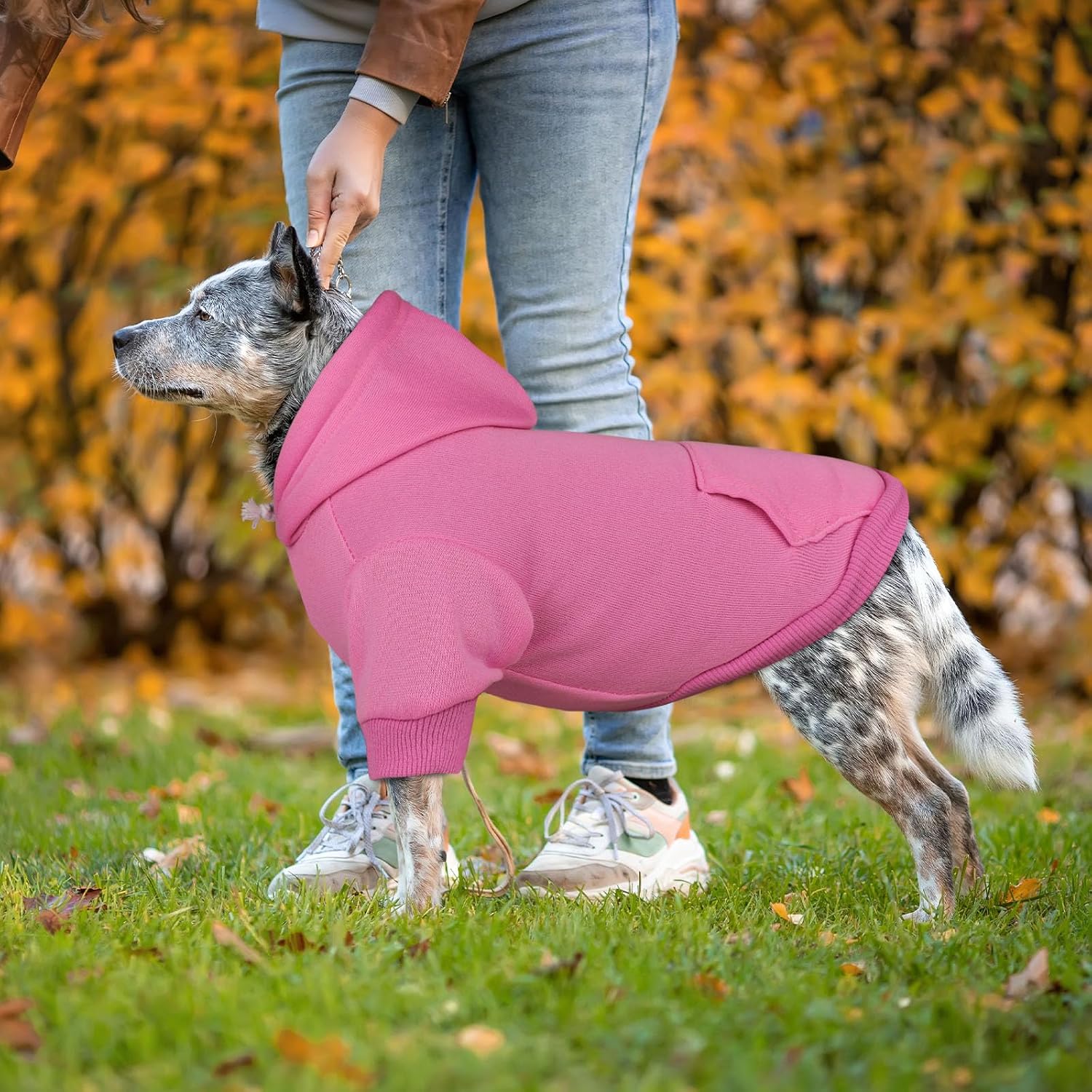 Thumbnail 5 de QDYU QDYU971854 Dog Hoodie for Large Dogs, Pink Brushed Fleece with Pocket