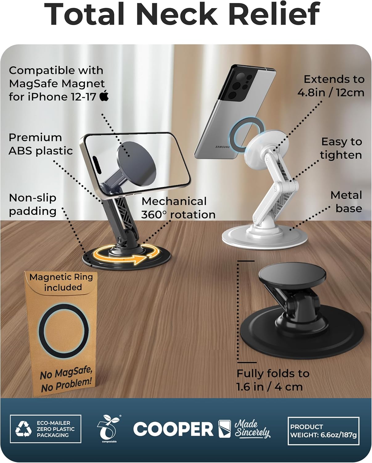 Detalle de COOPER Mag360: supporto magnetico da scrivania con rotazione a 360° per iPhone 12–17