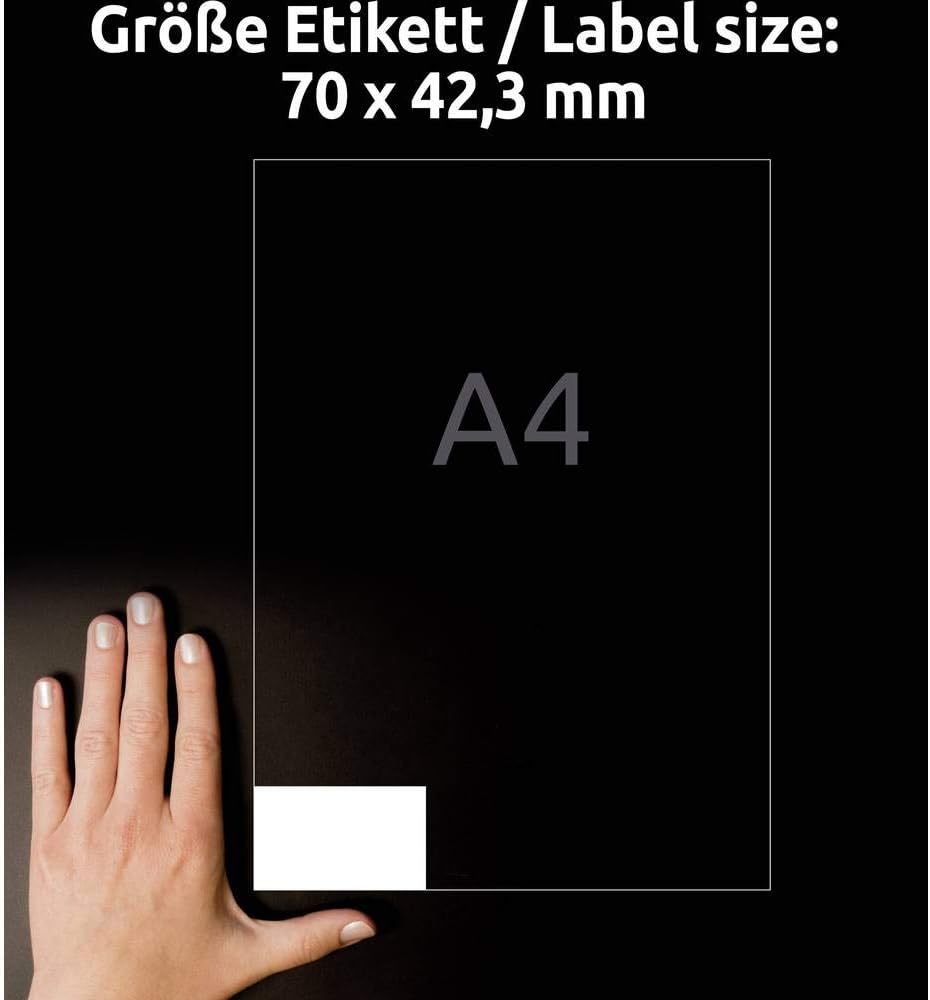 Detalle de AVERY Zweckform 3652 Adressaufkleber – 2.100 Etiketten 70x42,3 mm, matt, selbstklebend