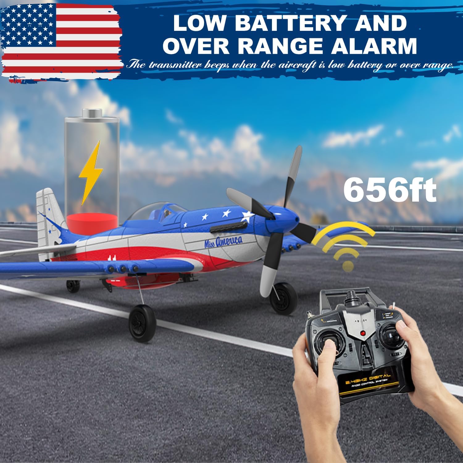 Detalle de LEAMBE 4-Channel P51 Mustang RC Plane (Ready to Fly) for Adults — 2.4Ghz Stabilized Aerobatic Glider